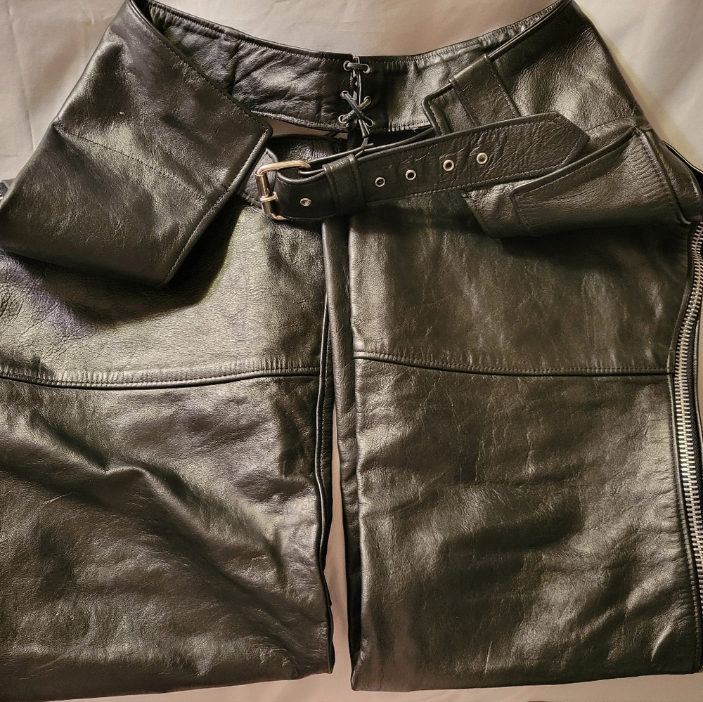 Vintage Leather Riding Motorcycle Chaps Black Woman Size Medium